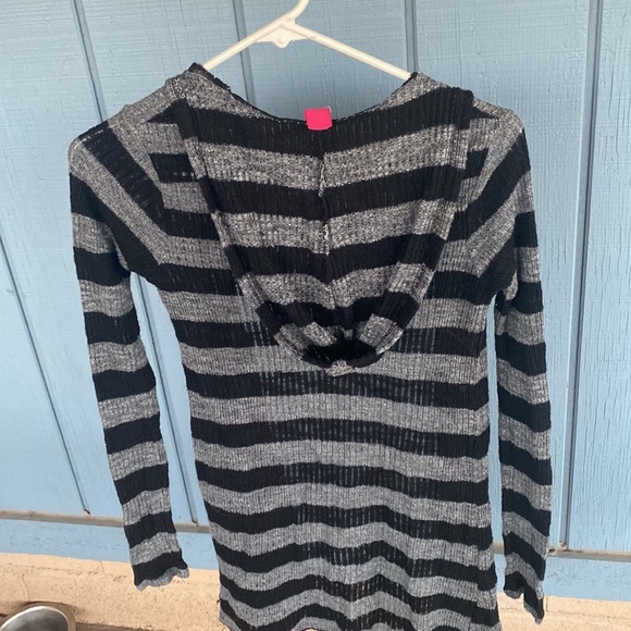 Divinas Black and Gray Striped Cardigan Hoodie - Picture 6 of 6